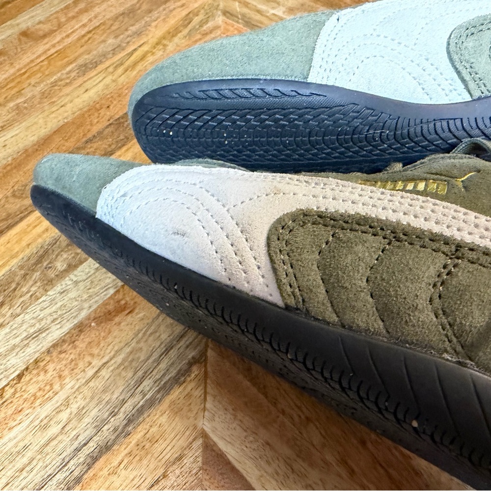 Puma Speedcat Sneakers Sz 36 EUC Loden Green & white Suede sz 6 women/4.5 men - Picture 6 of 7